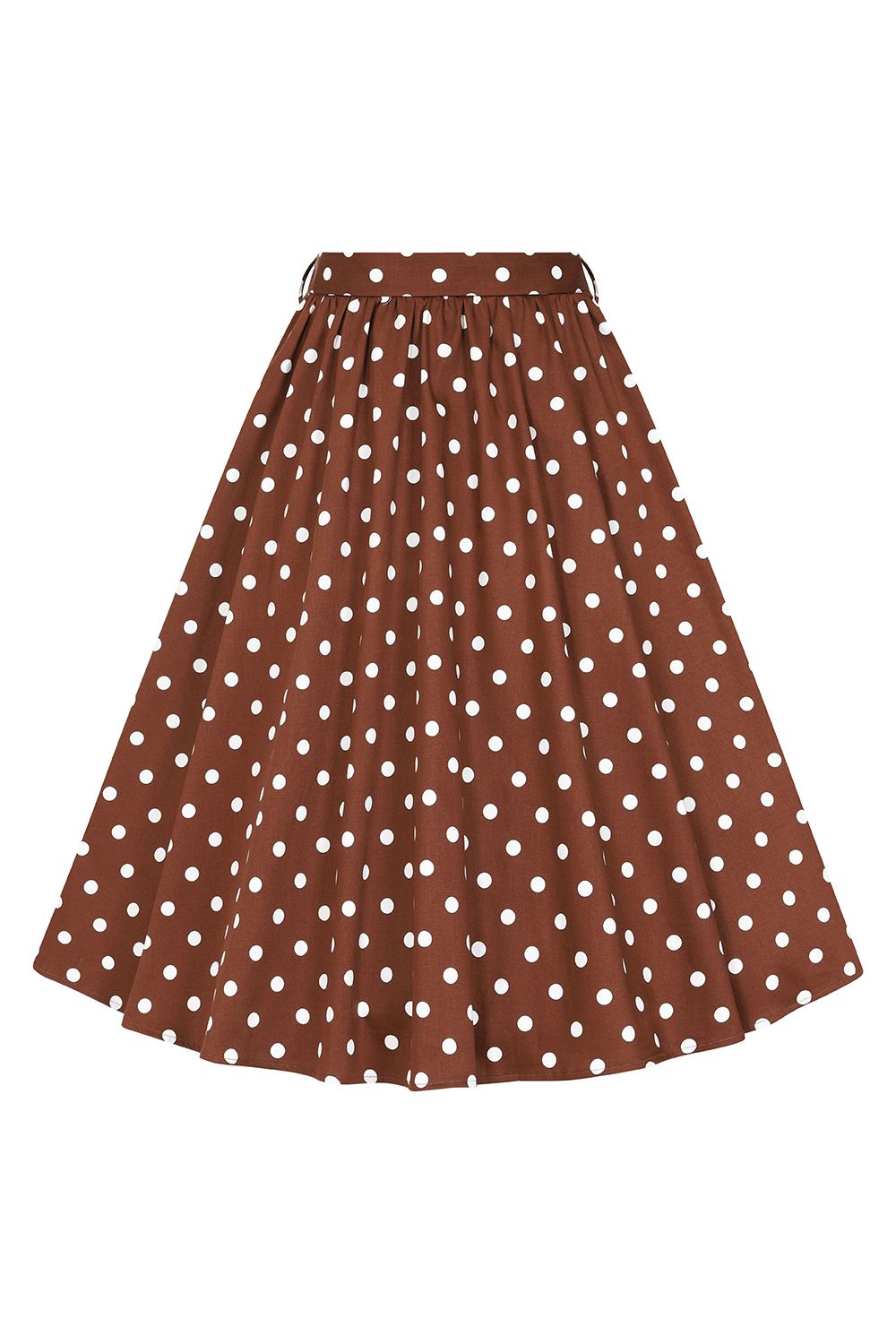 Paula Polka Dot Swing Skirt in Brown